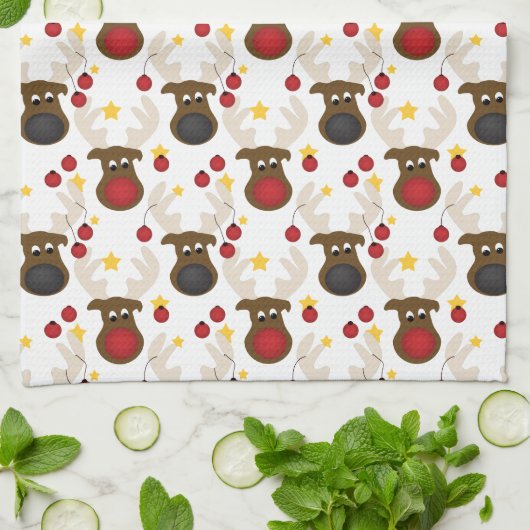 Cute Reindeer Kerstmis Pattern Theedoek (Gevouwen)