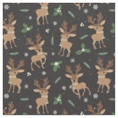Cute Reindeer Kerstmis Pattern | Zwart Stof (Close Up)