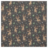Cute Reindeer Kerstmis Pattern | Zwart Stof (Swatch)