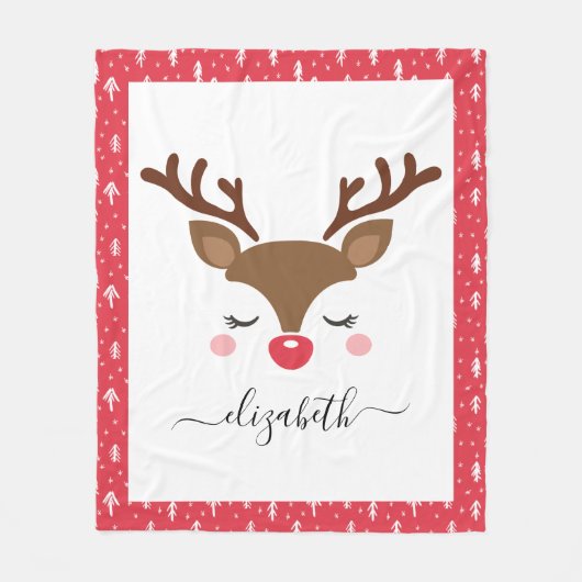 Cute Reindeer Kerstmis - Persoonlijke naam Fleece Deken (Voorkant)