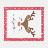 Cute Reindeer Kerstmis - Persoonlijke naam Fleece Deken (Voorkant (Horizontaal))