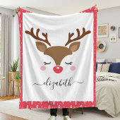 Cute Reindeer Kerstmis - Persoonlijke naam Fleece Deken