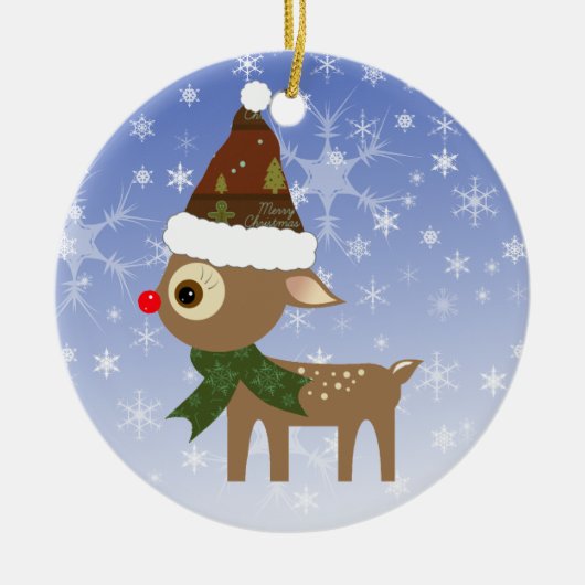 Cute Reindeer Kerstversier Keramisch Ornament (Voorkant)