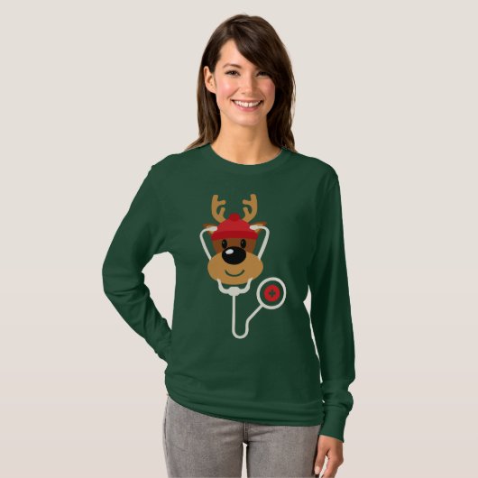 Cute Reindeer Neurse Kerstmis T-shirt (Voorkant volledig)
