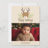 Cute Reindeer Neutral Joyeux Carte photo de vacanc (Devant)