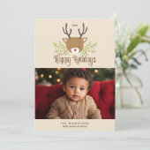 Cute Reindeer Neutral Joyeux Carte photo de vacanc (Debout devant)