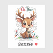 Cute Reindeer “Oh Deer” Holiday Sticker (Feuille)
