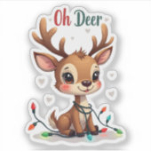 Cute Reindeer “Oh Deer” Holiday Sticker (Devant)