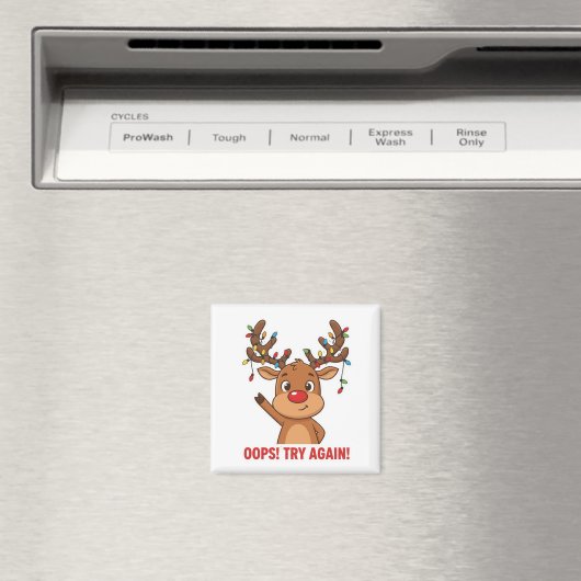 Cute Reindeer Oops Try Again Encouragement Magnet Magneet (Insitu (Vaatwasser))