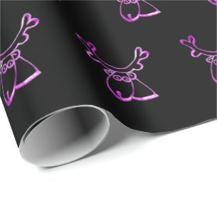 Cute Reindeer Pattern Faux Roze Kerstmis Cadeaupapier