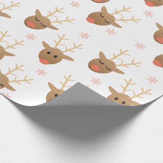 Cute Reindeer Pattern Snowflakes Oranje Brown Cadeaupapier (Hoek)