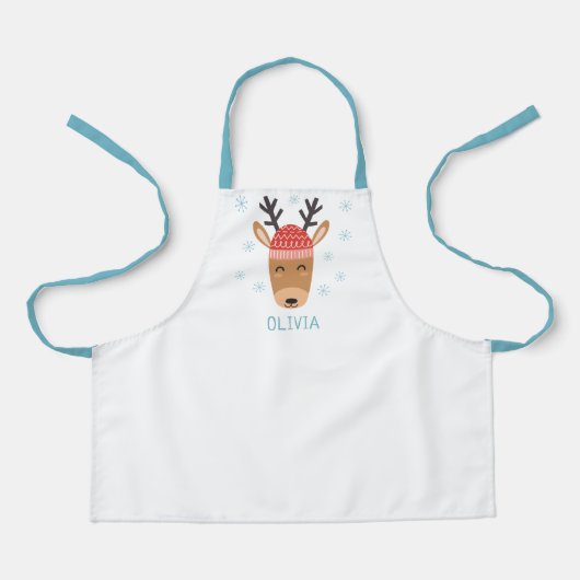 Cute Reindeer Personalized Kinder Holiday Apron Schort (Voorkant)