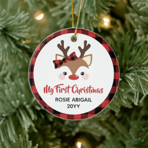 Cute Reindeer Pset Bow 1 kerstfoto Baby Keramisch Ornament