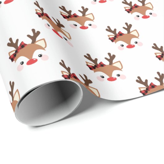 Cute Reindeer Pset Bow Pattern Cadeaupapier (Rol Hoek)