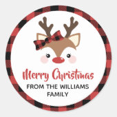 Cute Reindeer Pset Bow Red Merry Kerstmis Ronde Sticker (Voorkant)
