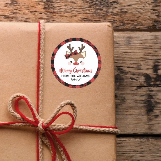 Cute Reindeer Pset Bow Red Merry Kerstmis Ronde Sticker