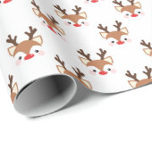 Cute Reindeer Red Nose Pattern Kerstmis Cadeaupapier (Rol Hoek)