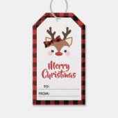 Cute Reindeer Red Pset Merry Kerstmis van Cadeaulabel (Voorkant)