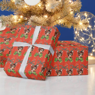 Cute Reindeer  Retro Cadeaupapier