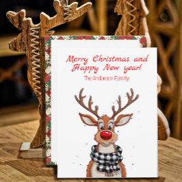 Cute reindeer Rudolph christmas  Holiday Postcard Feestdagenkaart