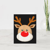 Cute Reindeer Rudolph Red Nose Christmas Antlers Kaart (Voorkant)