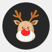 Cute Reindeer Rudolph Red Nose Christmas Antlers Ronde Sticker (Voorkant)