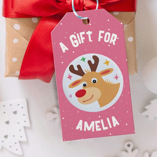 Cute Reindeer Snowflakes Kid`s Name Christmas Cadeaulabel