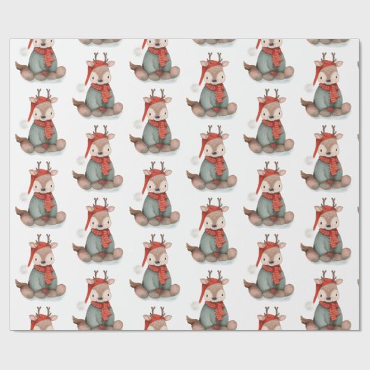 Cute Reindeer Waterverf Pattern Holiday Cadeaupapier (Vlak)