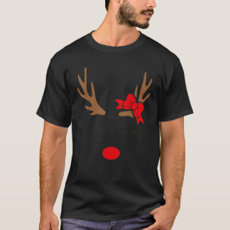 Cute Reindeer With Bow For Girls Christmas Idea  T-shirt