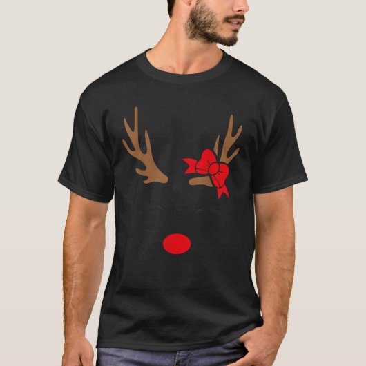 Cute Reindeer With Bow For Girls Christmas Idea  T-shirt (Voorkant)