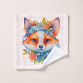Cute Renard orange avec Couronne florale (Gant de toilette)