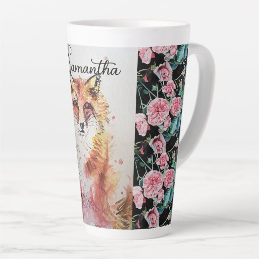 Cute Renard Rouge Animal Rose Aquarelle Latte Mug (Angle droit)