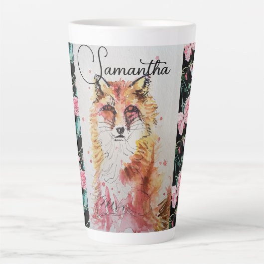 Cute Renard Rouge Animal Rose Aquarelle Latte Mug (Devant)