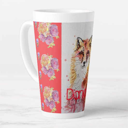 Cute Renard Rouge Animal Rose Aquarelle Latte Mug (Angle gauche)