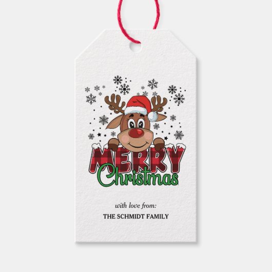 Cute rendier in kerstmuts | Prettig kerstfeest  Cadeaulabel (Voorkant)
