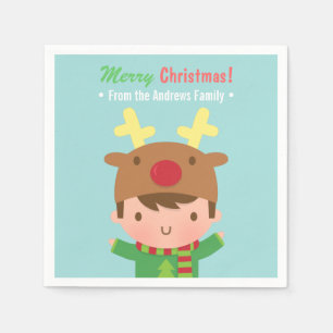Cute Rendier Jongen Kerstfeest Benodigdheden Servetten