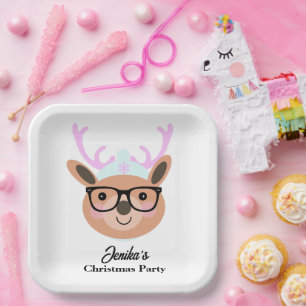 Cute Rendier Kerstfeest Sjaal Hoed Bril Papieren Bordje