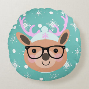 Cute Rendier Kerstfeest Sjaal Hoed Bril Rond Kussen