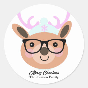 Cute Rendier Kerstfeest Sjaal Hoed Bril Ronde Sticker