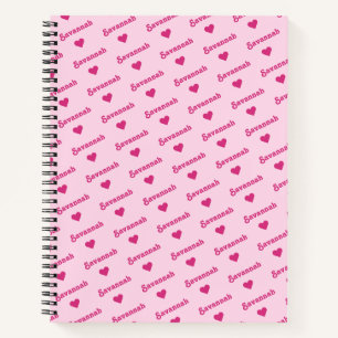 Cute Repetating Name & Hearts Girly Pink Notitieboek