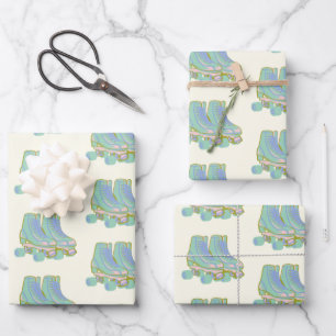 Cute Retro 80s Roller Schaatsen Pattern in Pastels Inpakpapier Vel