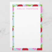 Cute Retro Aardbery Fruit Pattern Personalized Briefpapier (Voorkant / Achterkant)