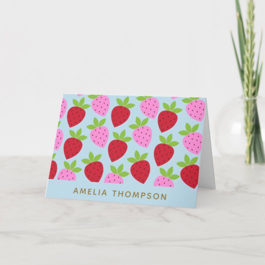 Cute Retro Aardbery Fruit Pattern Personalized Kaart (Voorkant)