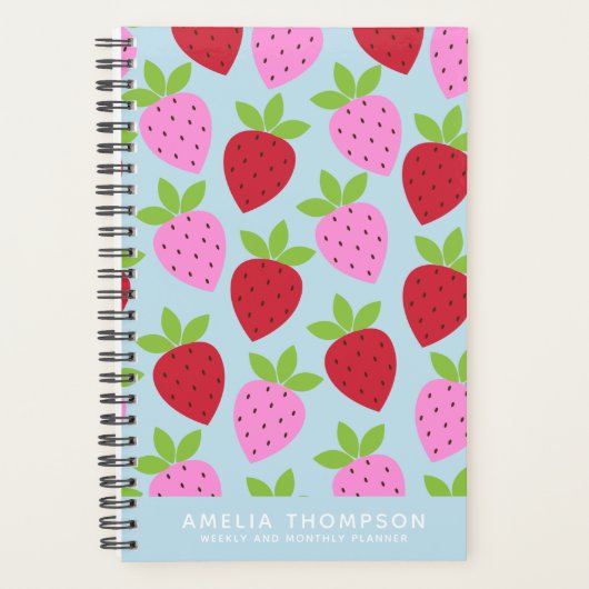 Cute Retro Aardbery Fruit Pattern Personalized Planner (Voorkant)