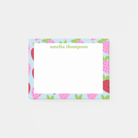 Cute Retro Aardbery Fruit Pattern Personalized Post-it® Notes (Voorkant)