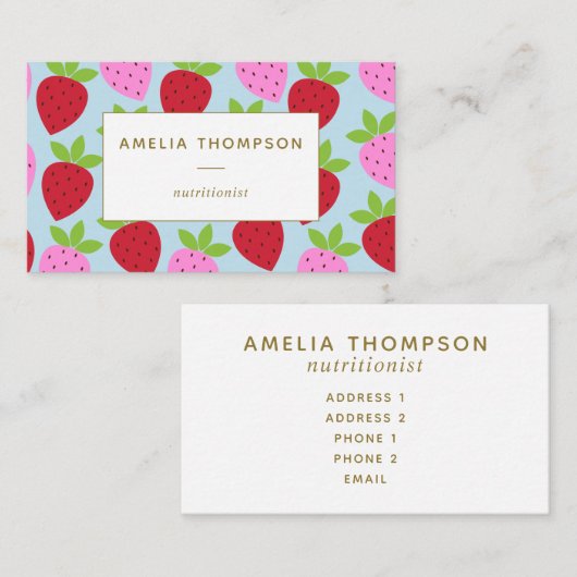 Cute Retro Aardbery Fruit Pattern Personalized Visitekaartje (Voorkant / Achterkant)