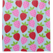 Cute Retro Aardbery Fruit Pattern Pink Red Blue Douchegordijn (Voorkant)