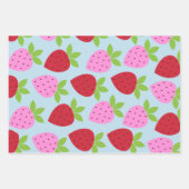 Cute Retro Aardbery Fruit Pattern Pink Red Blue Inpakpapier Vel (Voorkant)