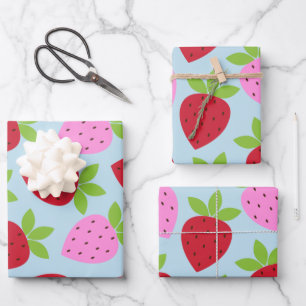 Cute Retro Aardbery Fruit Pattern Pink Red Blue Inpakpapier Vel