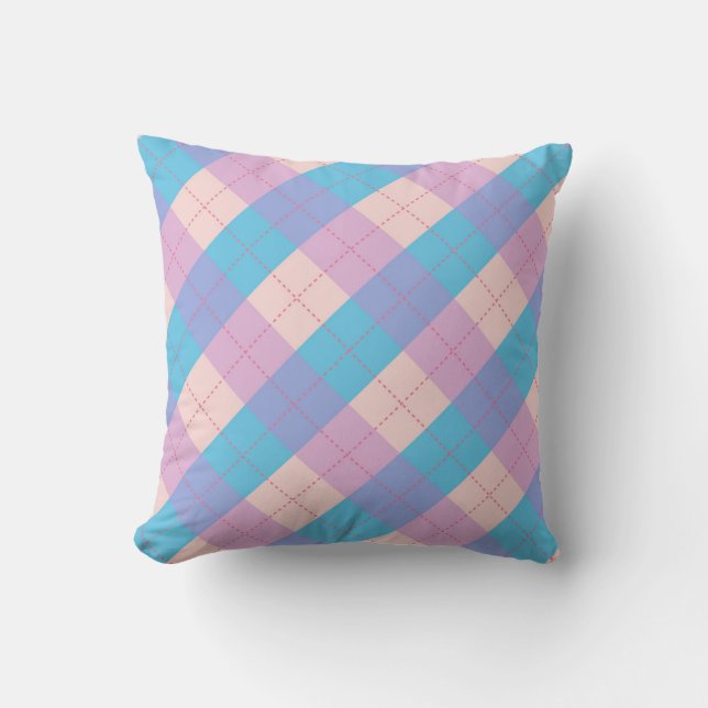 Cute Retro Argyle Pattern in Pink Paars Blue Kussen (Voorkant)